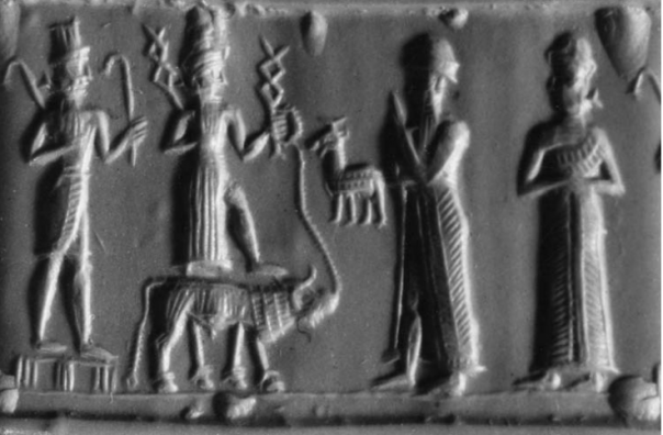 Mesopotamian relief of pagan gods - god Adad standing on an unidentified animal